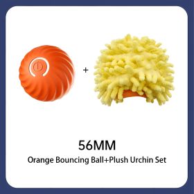 The Dog's Smart Self-rolling Bouncy Ball, With Safe Materials And Self-rolling And Bouncing Technology, Brings Great Fun To Animal Friends (Option: Orange 56mm with plush cover)